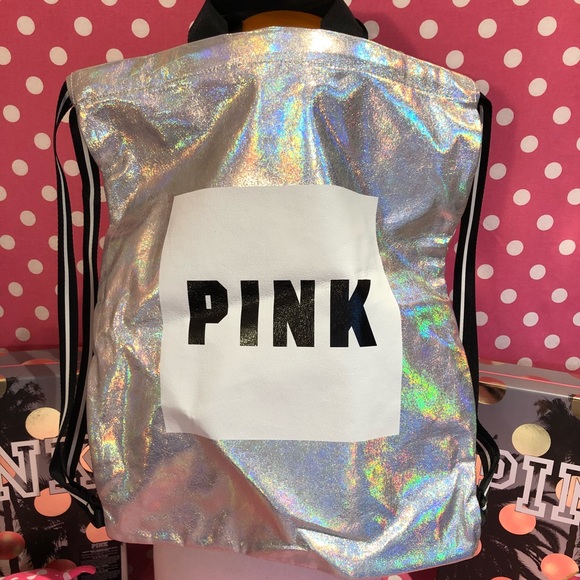 PINK Victoria's Secret Handbags - 🆕NWT VS PINK metallic drawstring backpack
